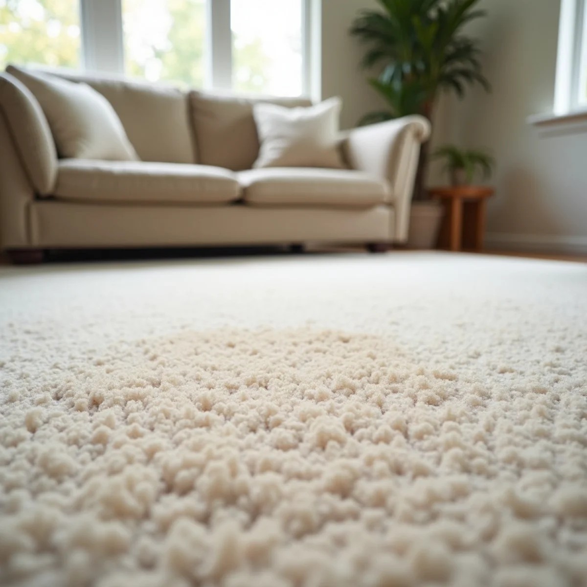 Same carpet after cleaning — stain fully removed, fresh clean pile