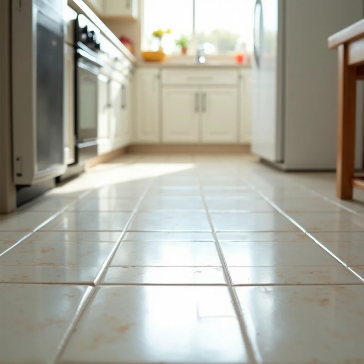 Same tile and grout after cleaning — bright restored grout lines