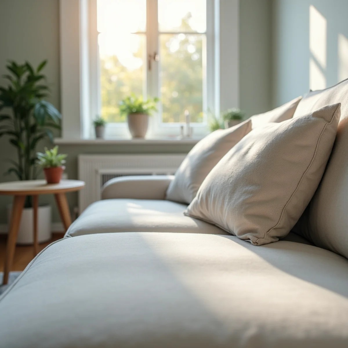 Same sofa upholstery after cleaning — bright, refreshed fabric