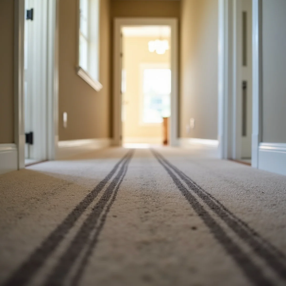 Hallway carpet with a restored traffic lane in a Stockton home