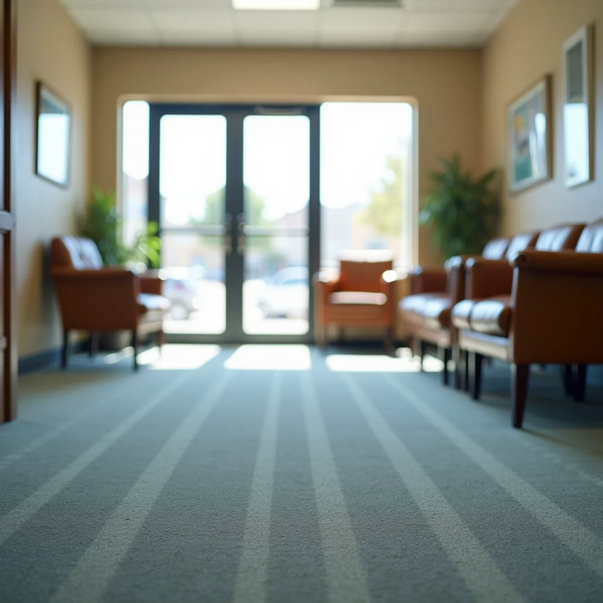 Small business lobby with fresh low-pile commercial carpet in Stockton