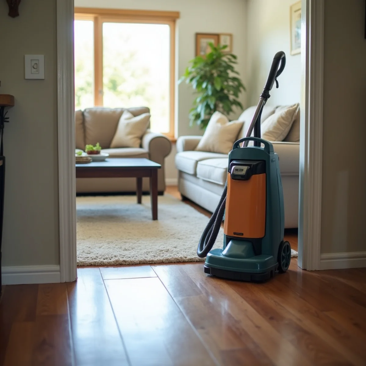 Powerful truck-mount carpet cleaning gear beside a small rental machine in a Stockton home