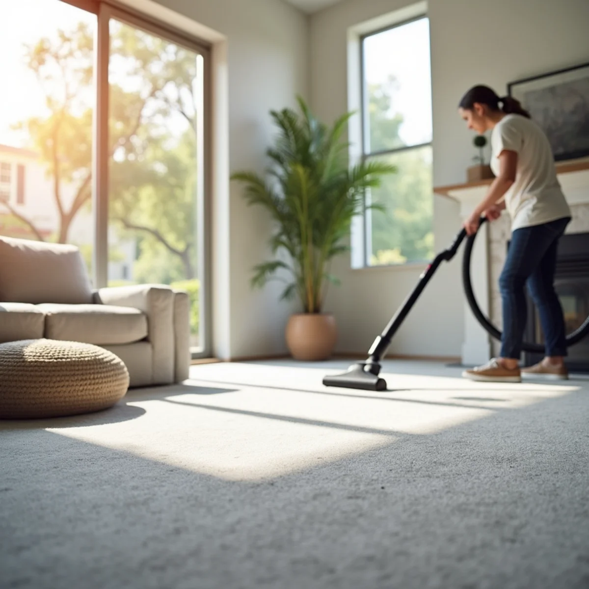 Freshly cleaned carpeted family room in a newer Manteca subdivision home