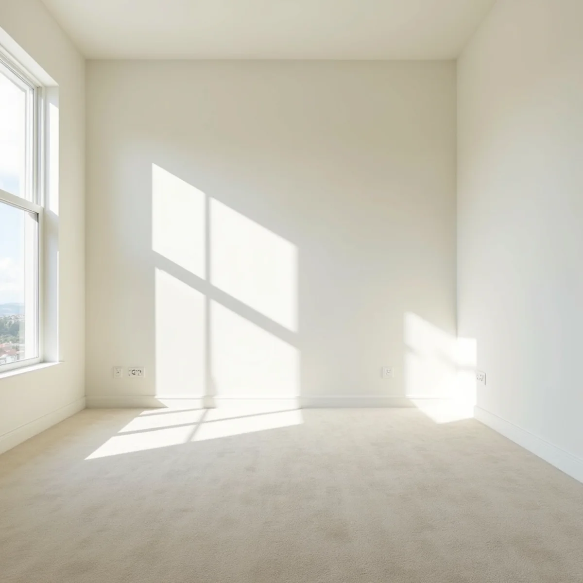 Bright empty apartment bedroom with pristine carpet ready for walkthrough, move-in cleaning Stockton