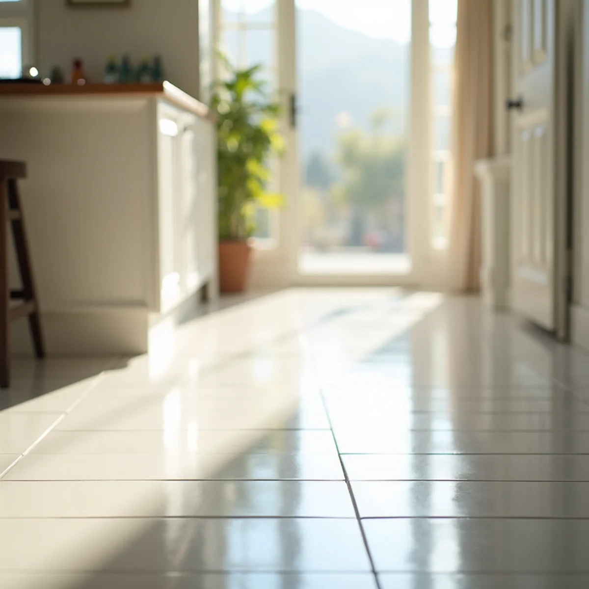 Bright entry with clean glossy tile and crisp grout after tile and grout cleaning in Stockton