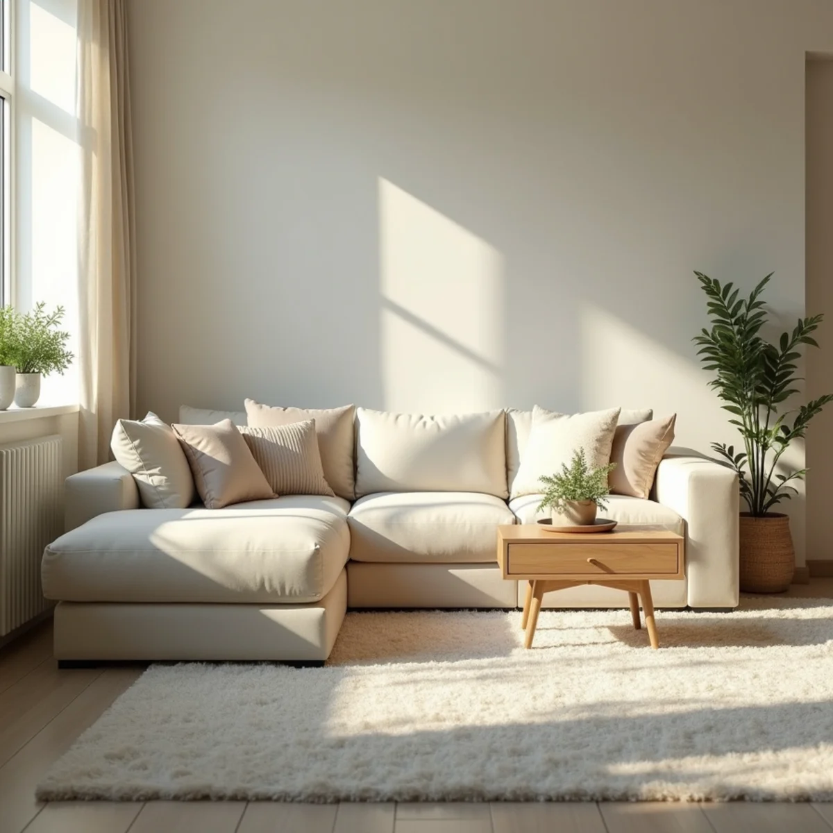 Clean living room with a refreshed fabric sectional after upholstery cleaning in Stockton