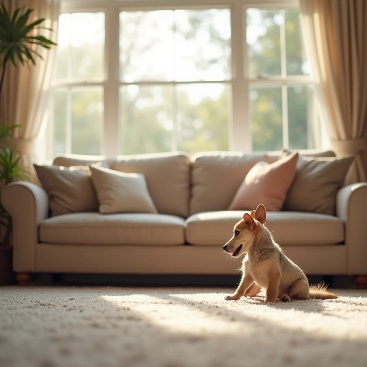 Bright, freshly cleaned living-room carpet in a Stockton, CA home