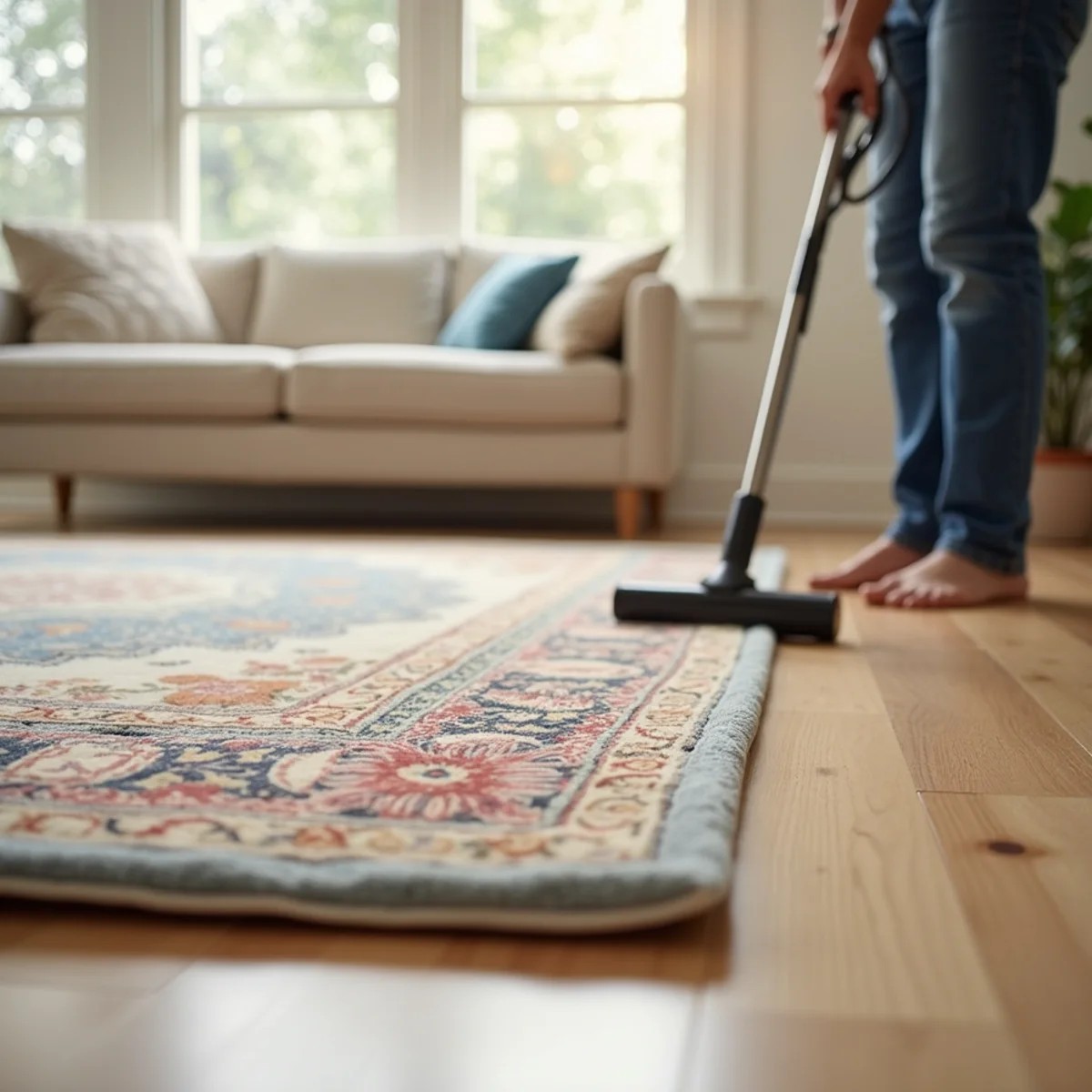 Vivid patterned area rug with refreshed colors after cleaning in San Joaquin County