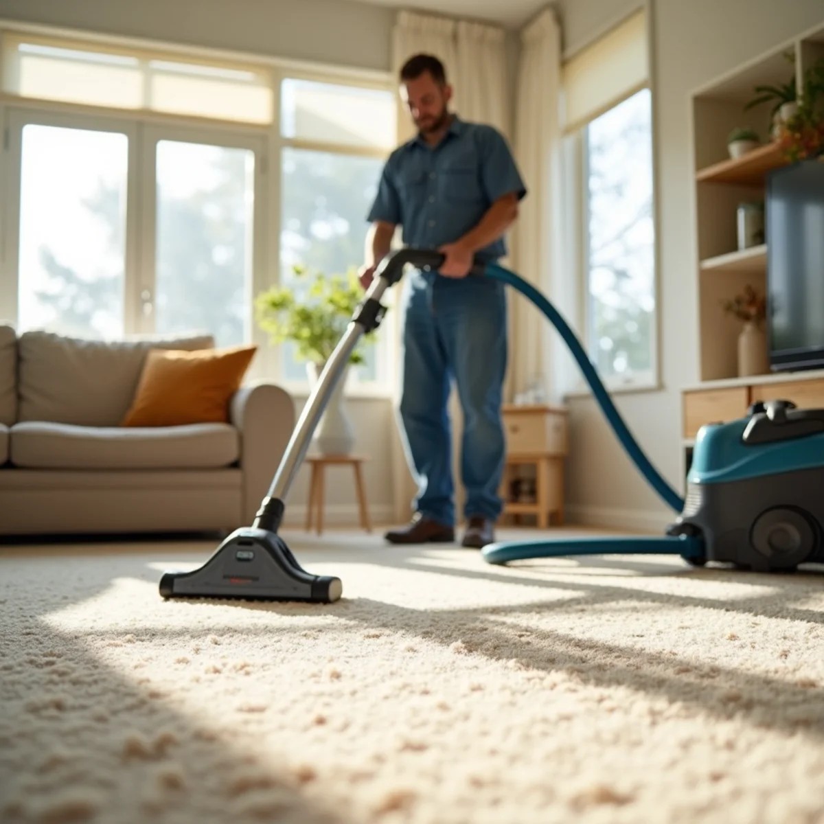 Professional carpet cleaning in progress in a Stockton, CA home