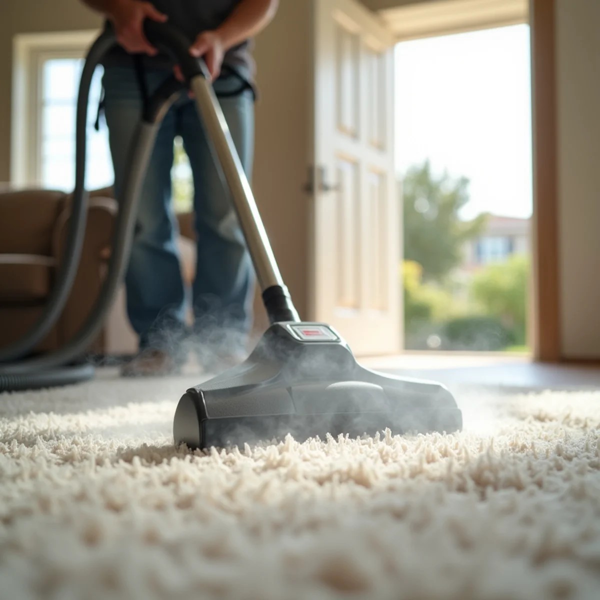 Professional truck-mounted style hot water extraction carpet cleaning